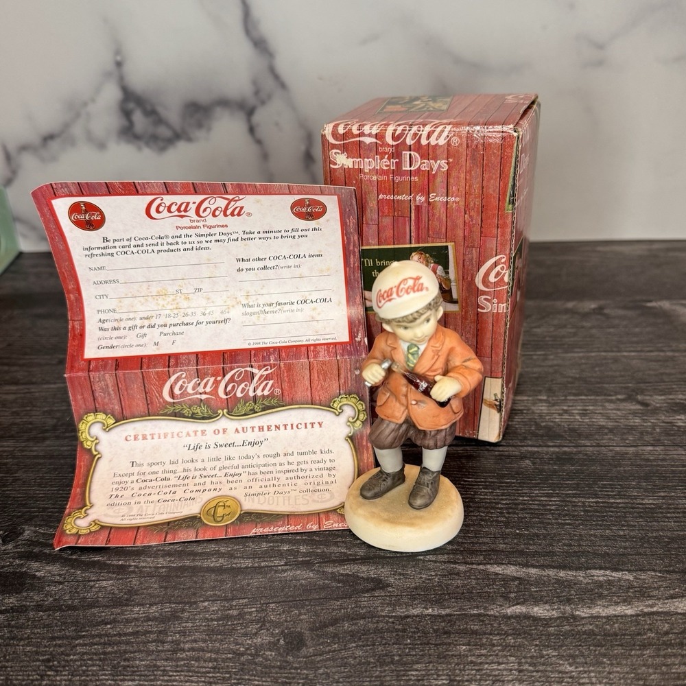 Vintage‎ 1998, Coca-Cola Porcelain Boy Figurine "Life Is Sweet ...Enjoy"  Enesco